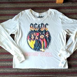 Womens AC/DC Highway To Hell  Cropped Long Sleeve T-Shirt Size L XL 2X Rock NWT